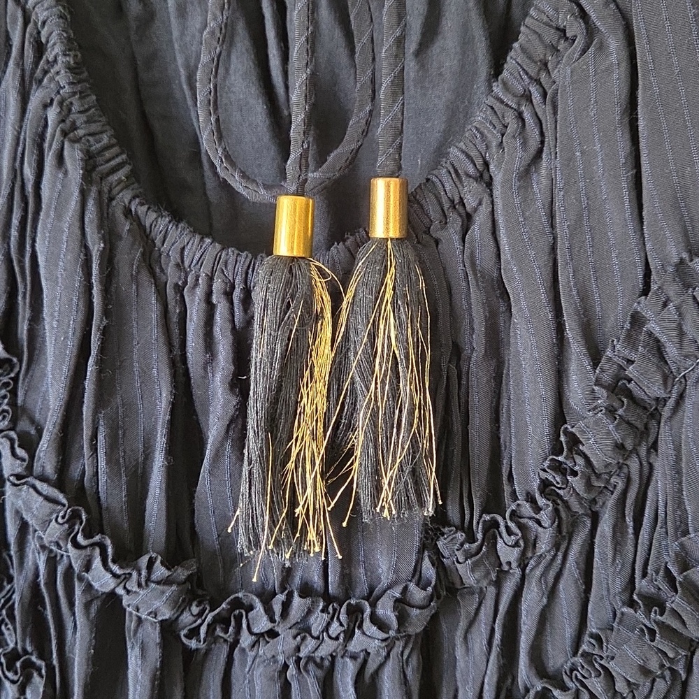Idyllwind Romantic Ruffle Tiered Midi Dress Navy Blue‎ Lace Up Size M - Picture 5 of 10